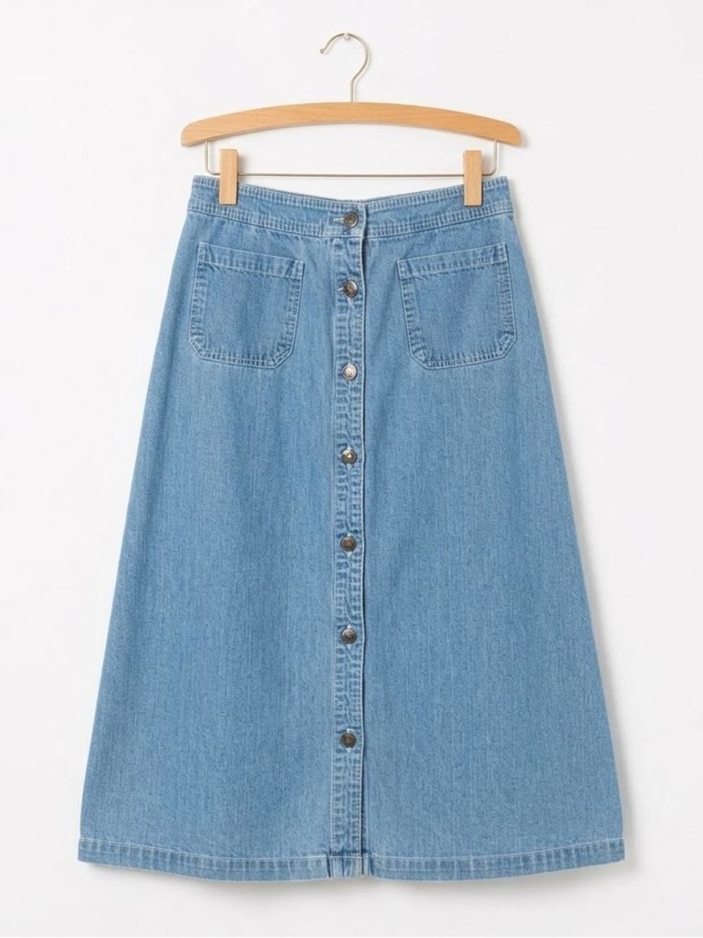Vintage Chaps Blue Denim Maxi Jean Skirt Size 6 Lightweight Cotton Button Front